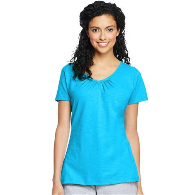9253 Womens Slub Jersey Shirred V-Neck Tees, Process Blue - 2XL