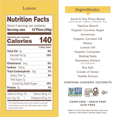 Simple Mills, Seed and Nut Flour Lemon Sweet Thins, 4.25 Oz (Case of 6) thumbnail