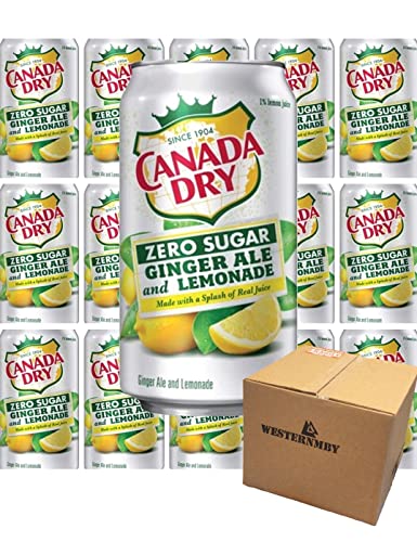 Canada Dry Zero Sugar Ginger Ale and Lemonade Soda, 12 Fl Oz, 15 Cans, Total 180 Fl Oz