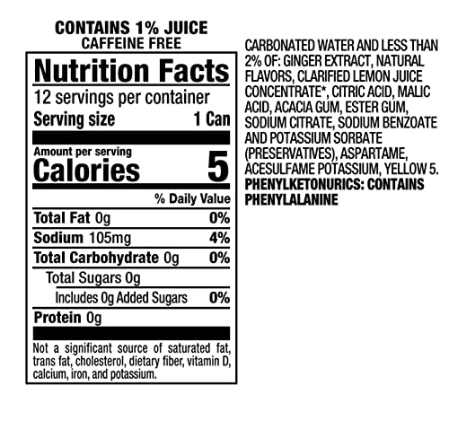 Canada Dry Zero Sugar Ginger Ale and Lemonade Soda, 12 Fl Oz, 15 Cans, Total 180 Fl Oz thumbnail