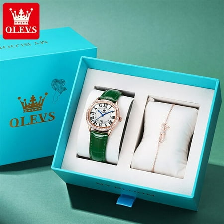 OLEVS 5513 Quartz Watch for Women Breathable Leather Strap Luxury Diamond Roman Number Dial Auto Date Waterproof Wrist Watches